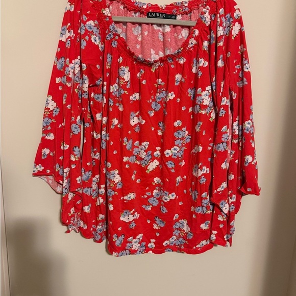 Ralph Lauren Red and Blue Bell Sleeve Blouse - Picture 1 of 5